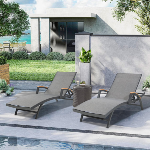 Latitude Run® Outdoor Aluminum Chaise Lounge Chairs With Phifertex